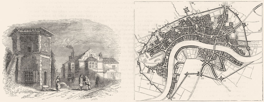 LONDON. 1643 plan. UXBRIDGE. Treaty House 1845 old antique print picture