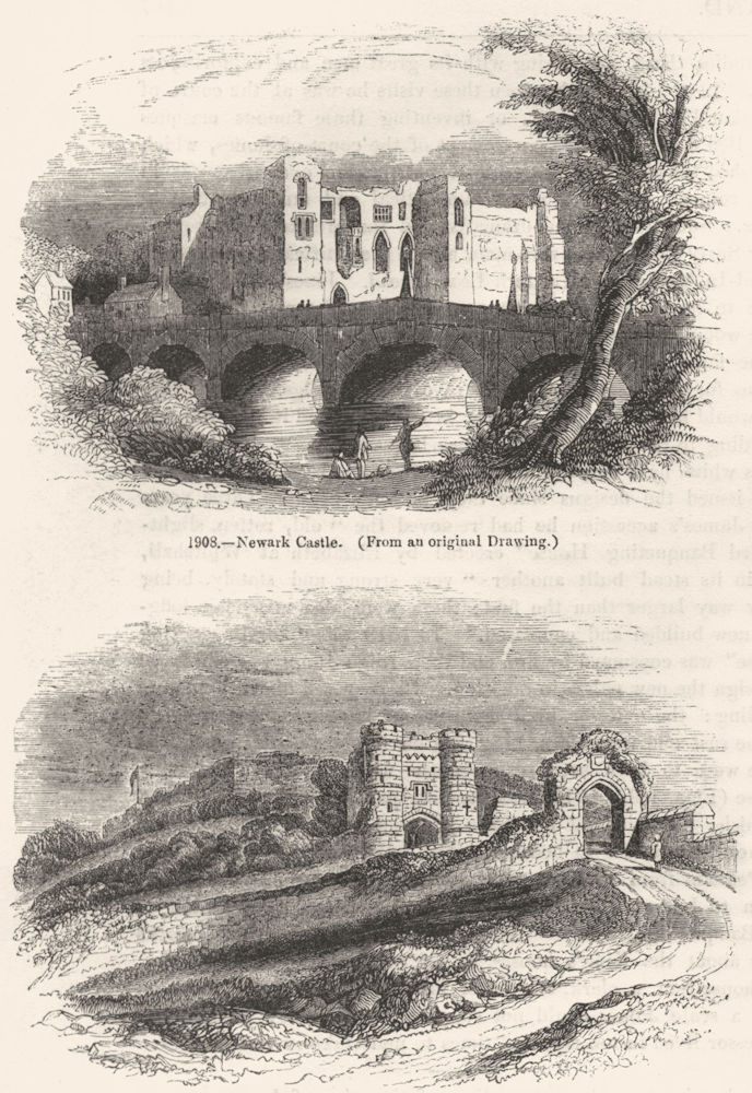 NEWARK. Castle ; Carisbrook, in its present state  1845 old antique print