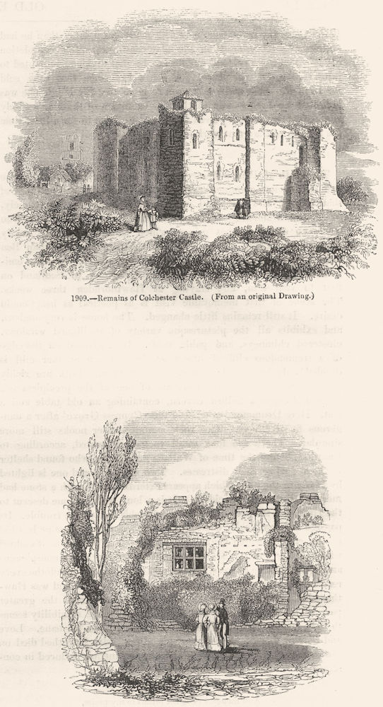CASTLES. Colchester; Carisbrook-Charles escape try 1845 old antique print