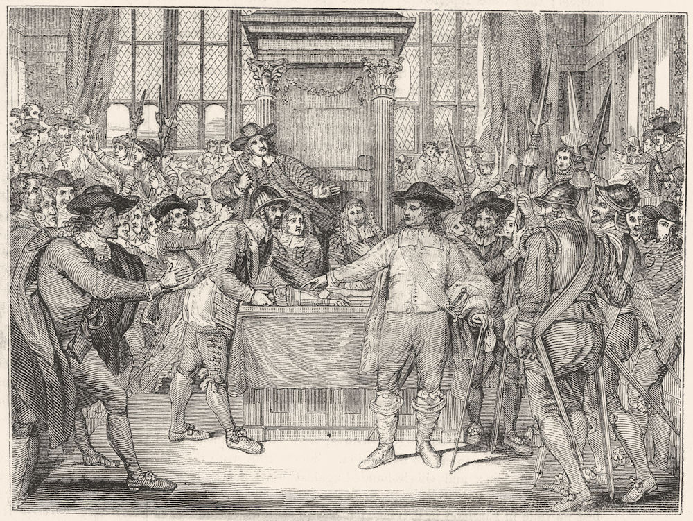 POLITICS. Cromwell dissolving long Parliament 1845 old antique print picture