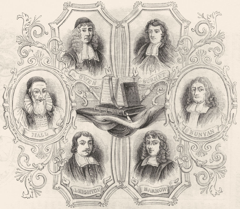 CLERGY. Leighton, Hall, Burnet, Bunyan, Barrow, Owen 1845 old antique print