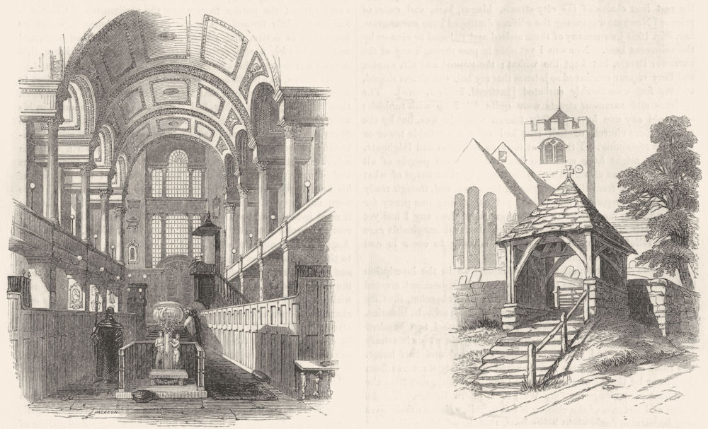 Associate Product LONDON. St James, Westminster; Lich Gate, Pulborough 1845 old antique print
