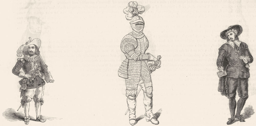 MILITARIA. Soldier 1638; Cuirassier 1645; Puritan 1845 antique print