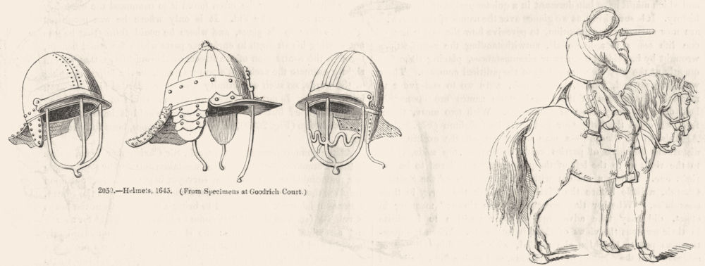 MILITARIA. Helmets(Goodrich Ct); Dragoon 1645 1845 old antique print picture