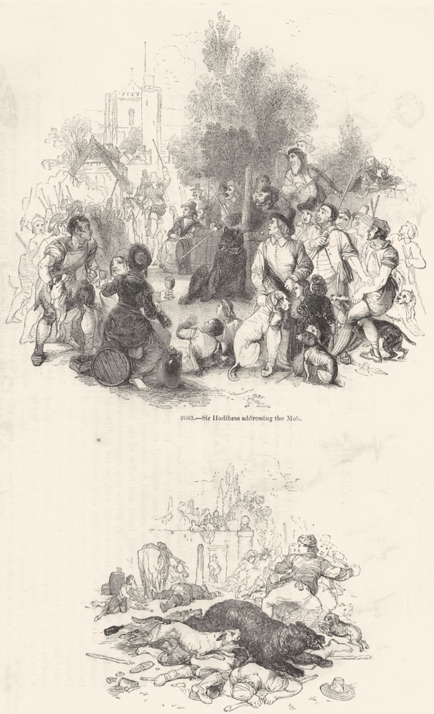 MILITARIA. Hudibras addressing mob; flight of bear 1845 old antique print