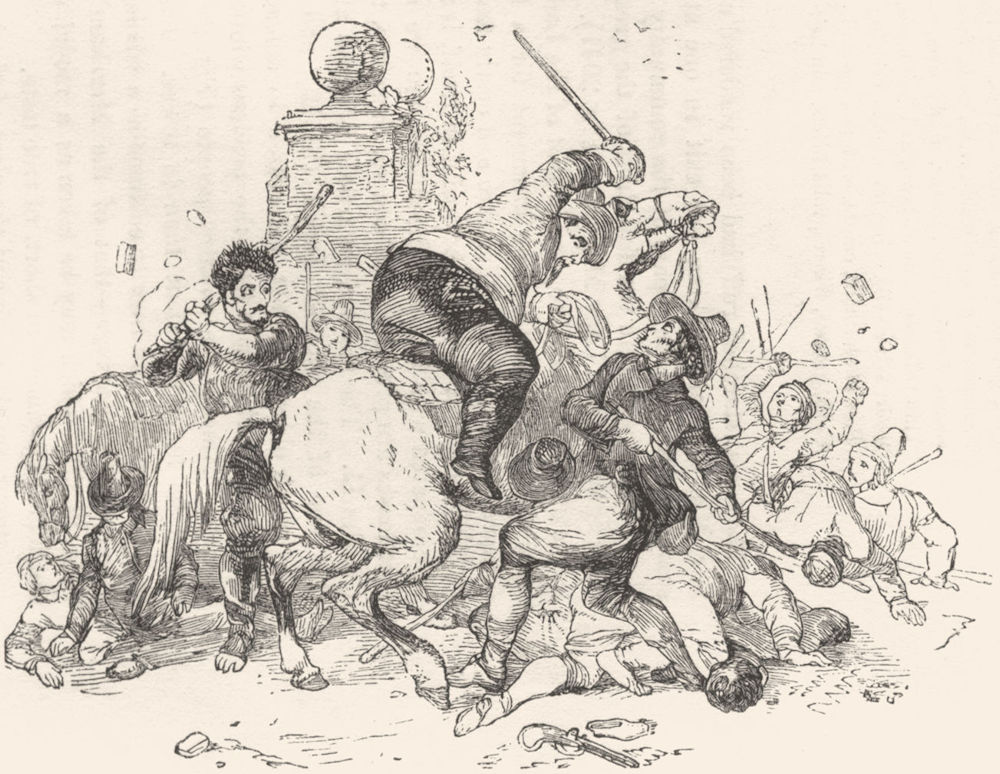 MILITARIA. Combat of Hudibras with Orsin & Cerdon 1845 old antique print