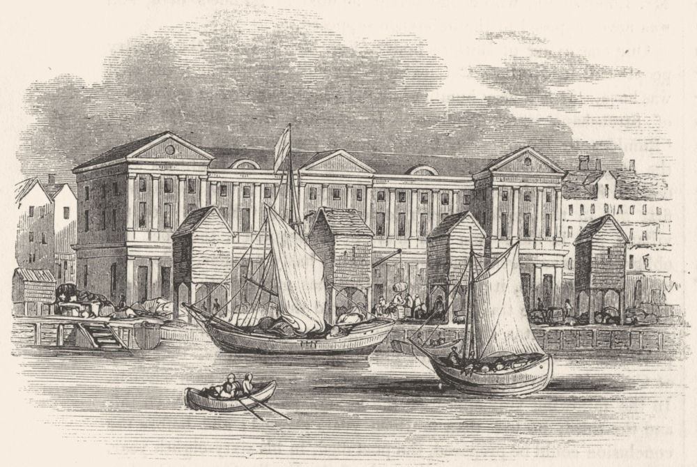 LONDON. Custom House, before Gt fire(Hollar) 1845 old antique print picture