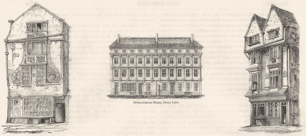 HOUSES. Moorfields; Craven Hse, Drury Lane; Smithfield 1845 old antique print
