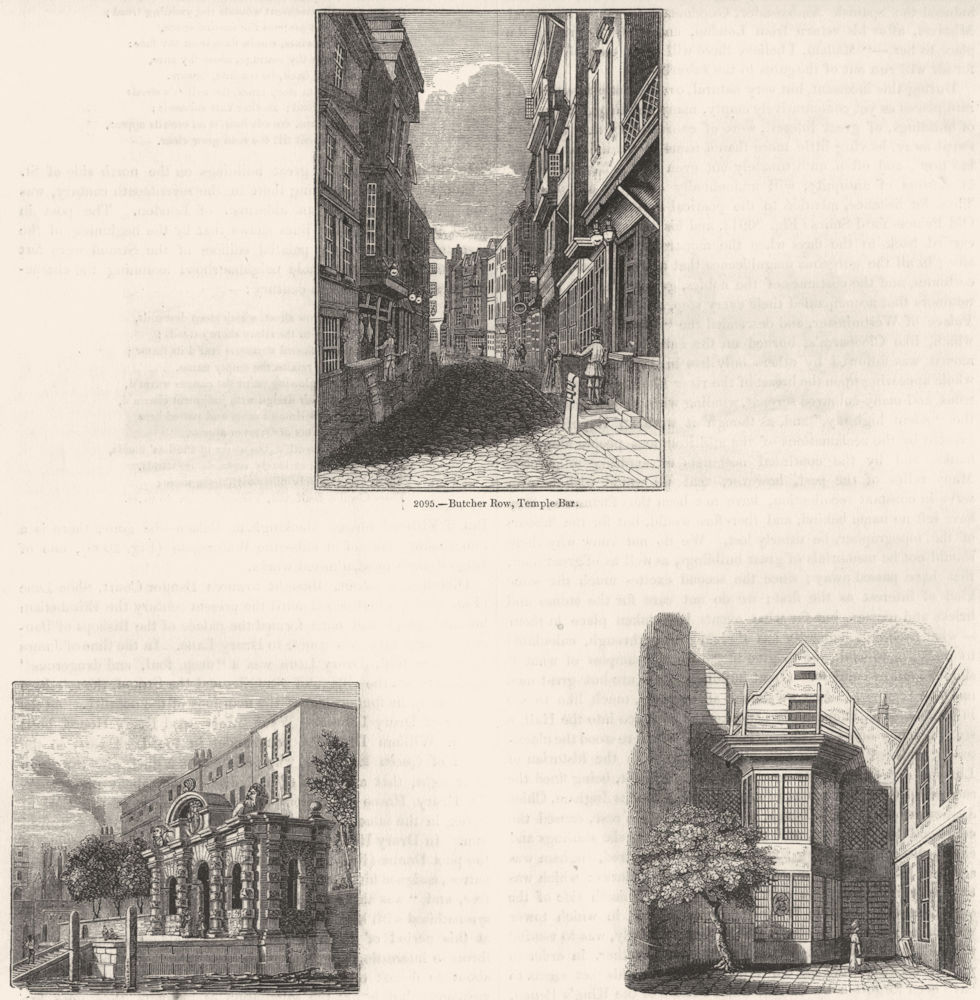 BUTCHER ROW, TEMPLE BAR. York House; Bangor, Shoe Lane 1845 old antique print