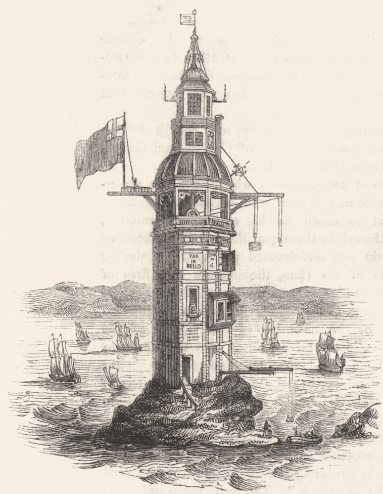 DEVON. Lighthouse Plymouth 1665(Kip) 1845 old antique vintage print picture