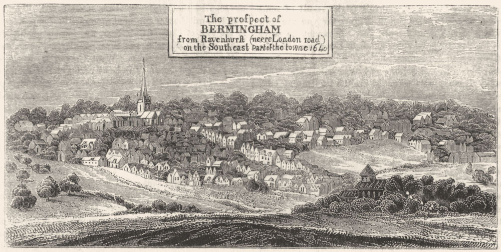 WARCS. View of ancient Birmingham 1845 old antique vintage print picture