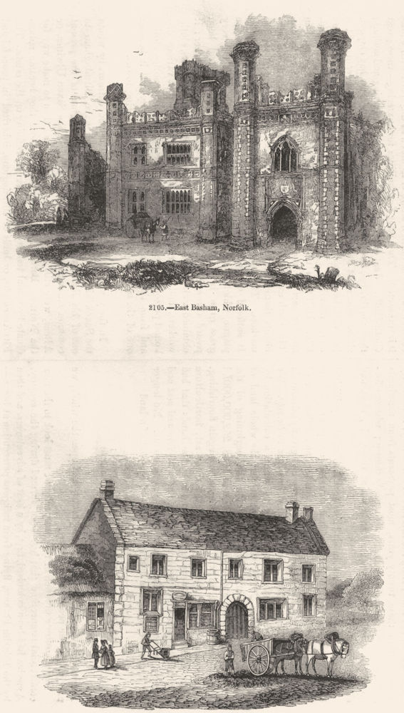 NORFOLK. East Basham; Inn, Charmouth 1845 old antique vintage print picture