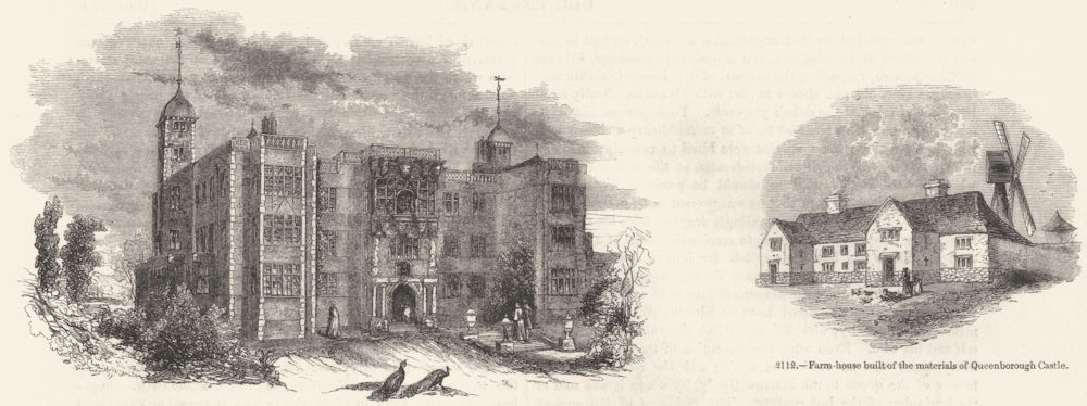KENT. Charlton House; Farm of Queenborough brick 1845 old antique print