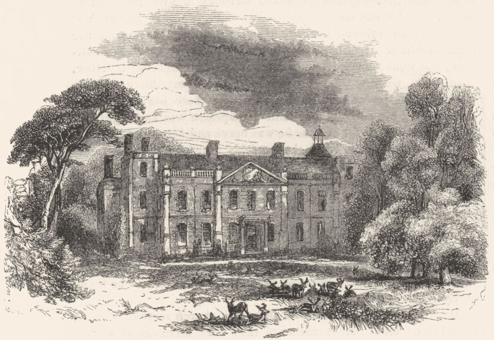 ESSEX. Hill Hall, Essex 1845 old antique vintage print picture