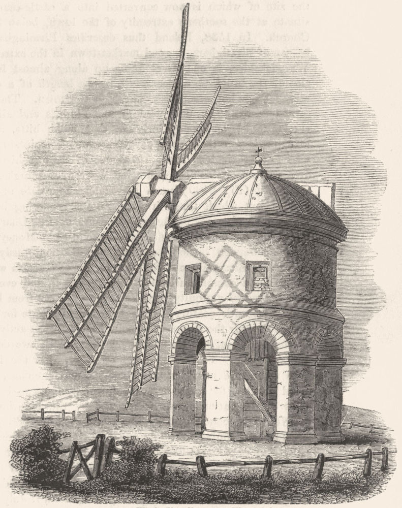 WARCS. Windmill, Chesterton, Warwickshire 1845 old antique print picture