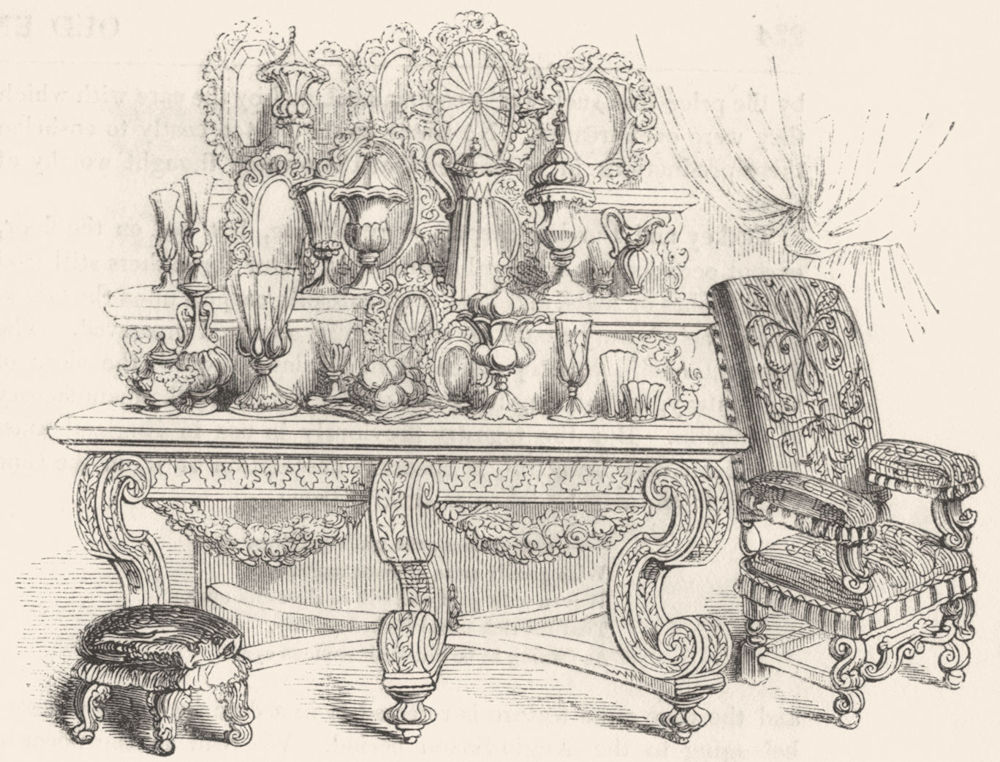 FURNITURE. Sideboard, with plate,  1845 old antique vintage print picture