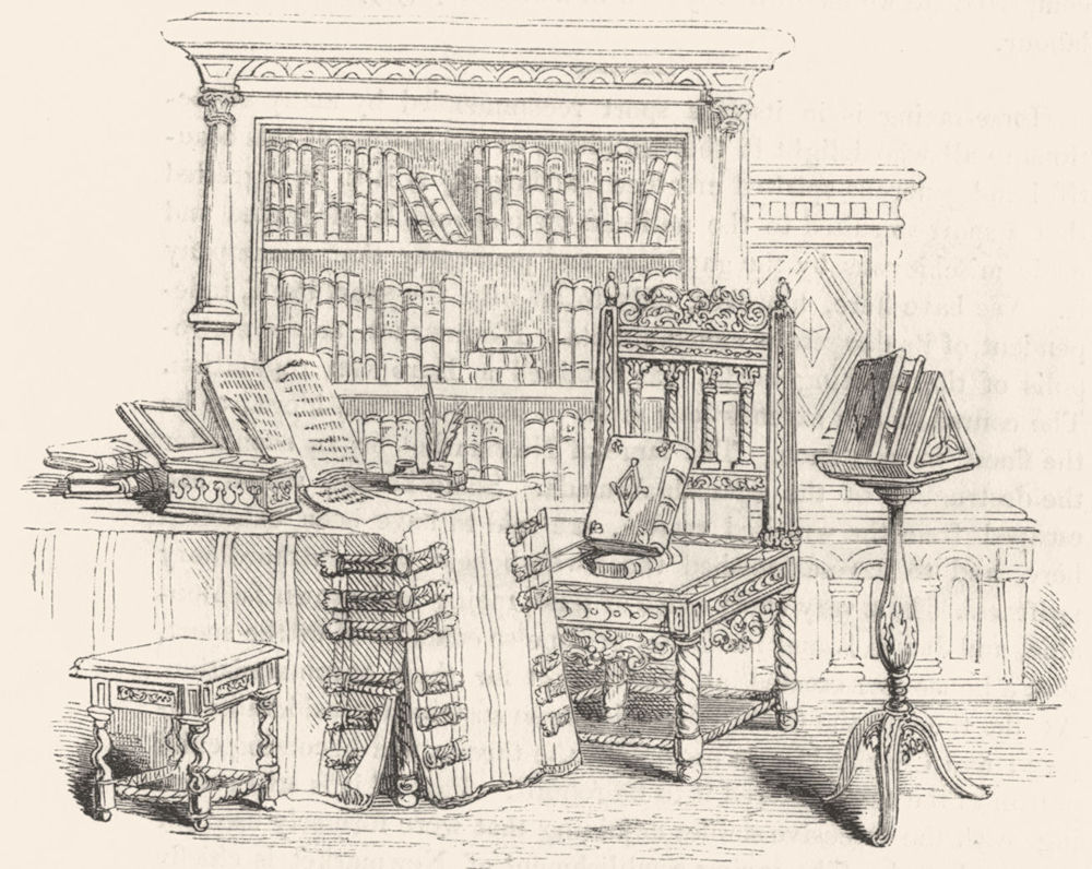 Associate Product LIBRARY FURNITURE. Chair gift Charles II to Ashmole 1845 old antique print
