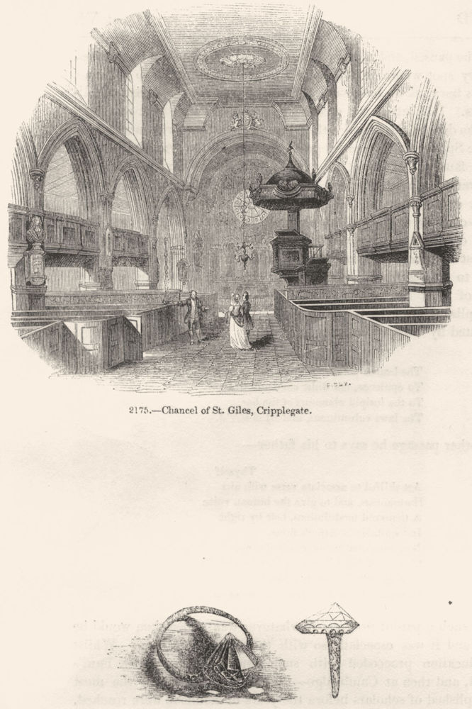 Associate Product ST GILES. Chancel of , Cripplegate; Essex's Ring 1845 old antique print