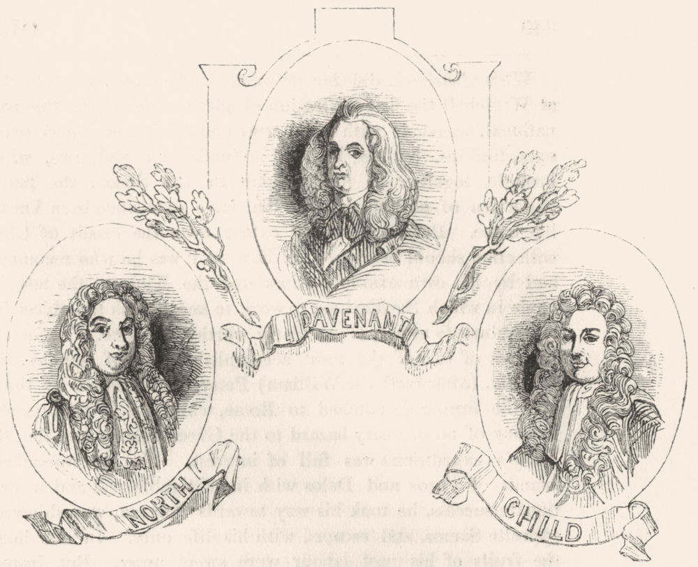 PORTRAITS. Dudley North; Dr Davenant; Josiah Child 1845 old antique print