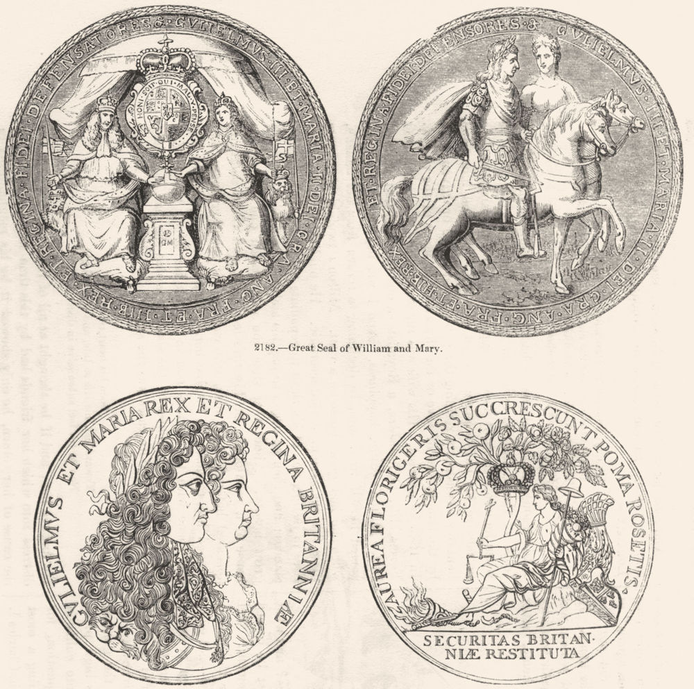 Associate Product DECORATIVE. Seal of William & Mary; Medals  1845 old antique print picture