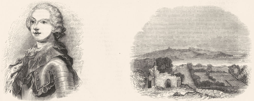 CHARLES EDWARD STUART. Forth Cambuskenneth; Stirling 1845 old antique print