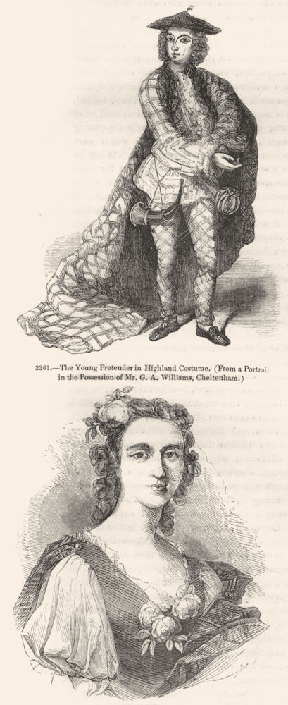 SCOTLAND. Pretender, Highland dress; Flora Macdonald 1845 old antique print