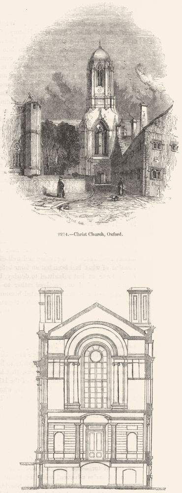 CHRIST CHURCH OXFORD. & King's College, Cambridge 1845 old antique print