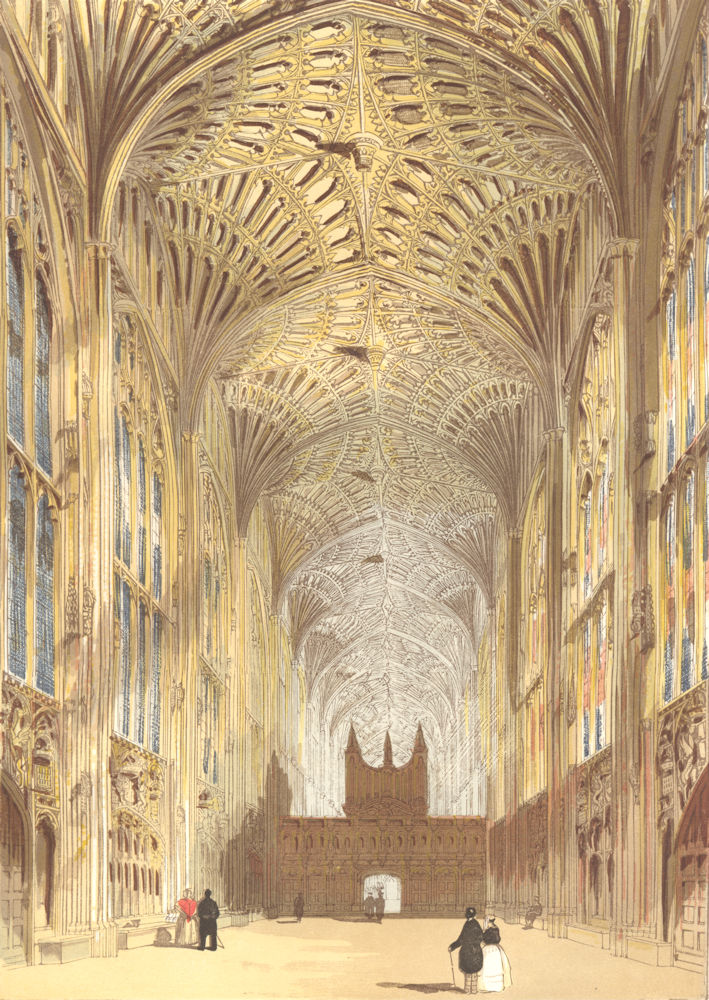 CAMBS. King's College Chapel, Cambridge 1845 old antique vintage print picture