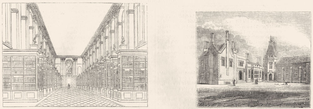 Associate Product TRINITY COLLEGE LIBRARY. &St Olave School, Southwark 1845 old antique print