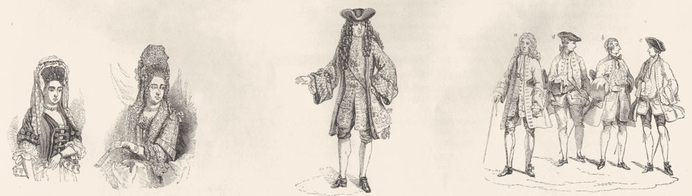 COSTUME. Queen Mary; William III; Gentlemen 1700-1755 1845 old antique print