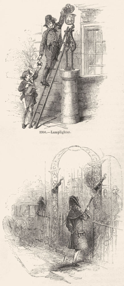 Associate Product TRADES. Lamplighter; Footman with flambean 1845 old antique print picture