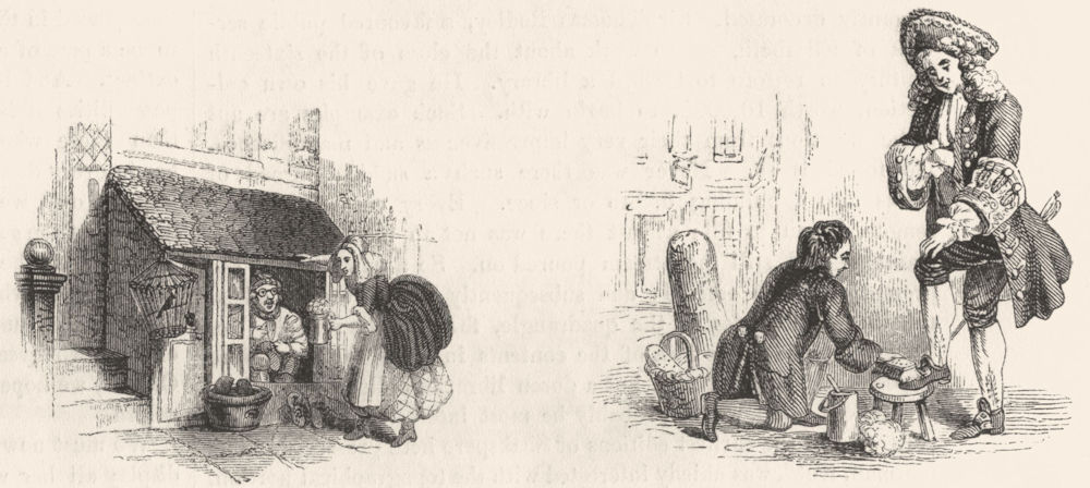 LONDON. Cobbler's Stall, 1760; Shoeblack, 1750 1845 old antique print picture