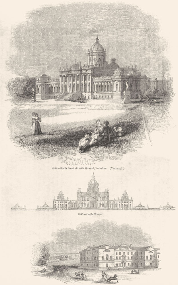 CASTLE HOWARD. South front; St George's Hospital 1845 old antique print
