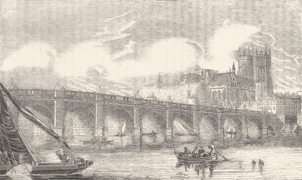LONDON. Westminster Bridge 1845 old antique vintage print picture