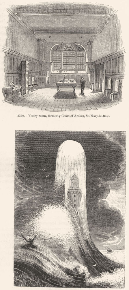 Associate Product DEVON. Eddystone lighthouse; Vestry, St Mary-le-Bow 1845 old antique print