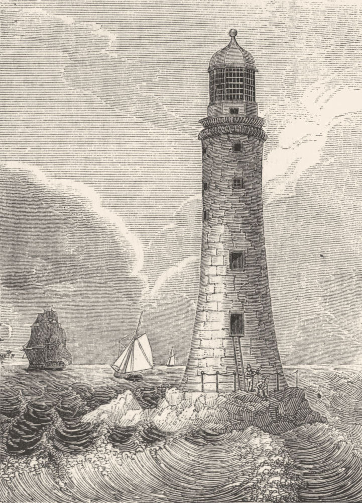DEVON. East side of Eddystone Lighthouse 1845 old antique print picture