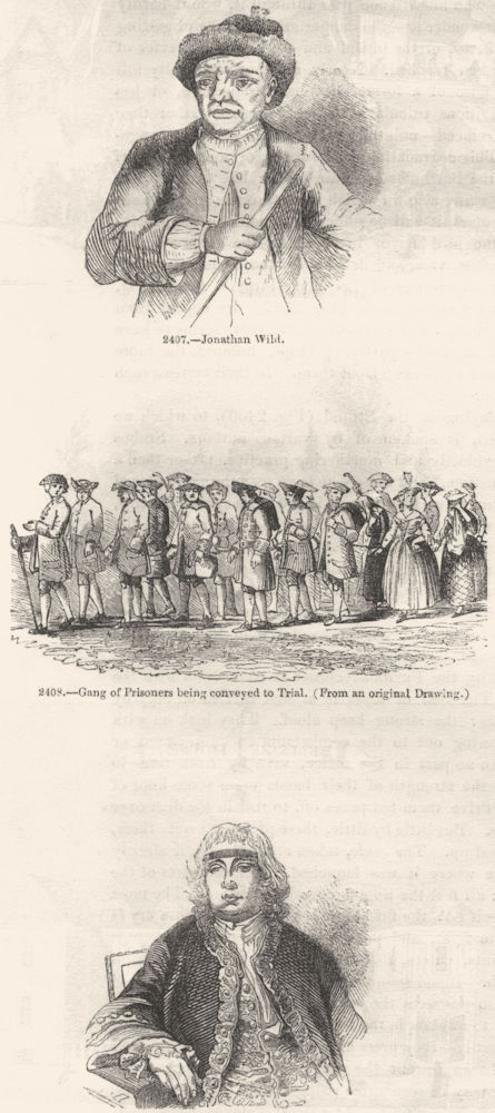 PORTRAIT. Jonathan Wild; led to trial ; John Fielding 1845 old antique print