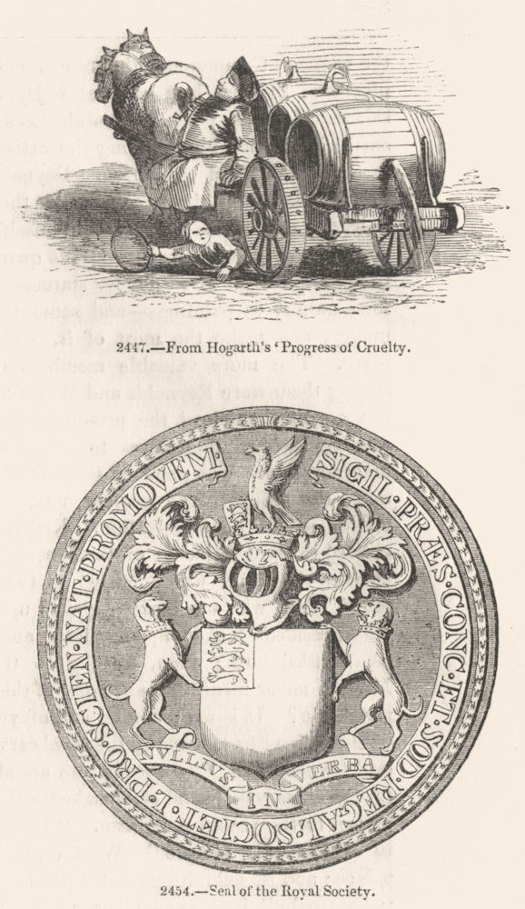 PRINTS. Hogarth'Progress Cruelty; Royal Society Seal 1845 old antique