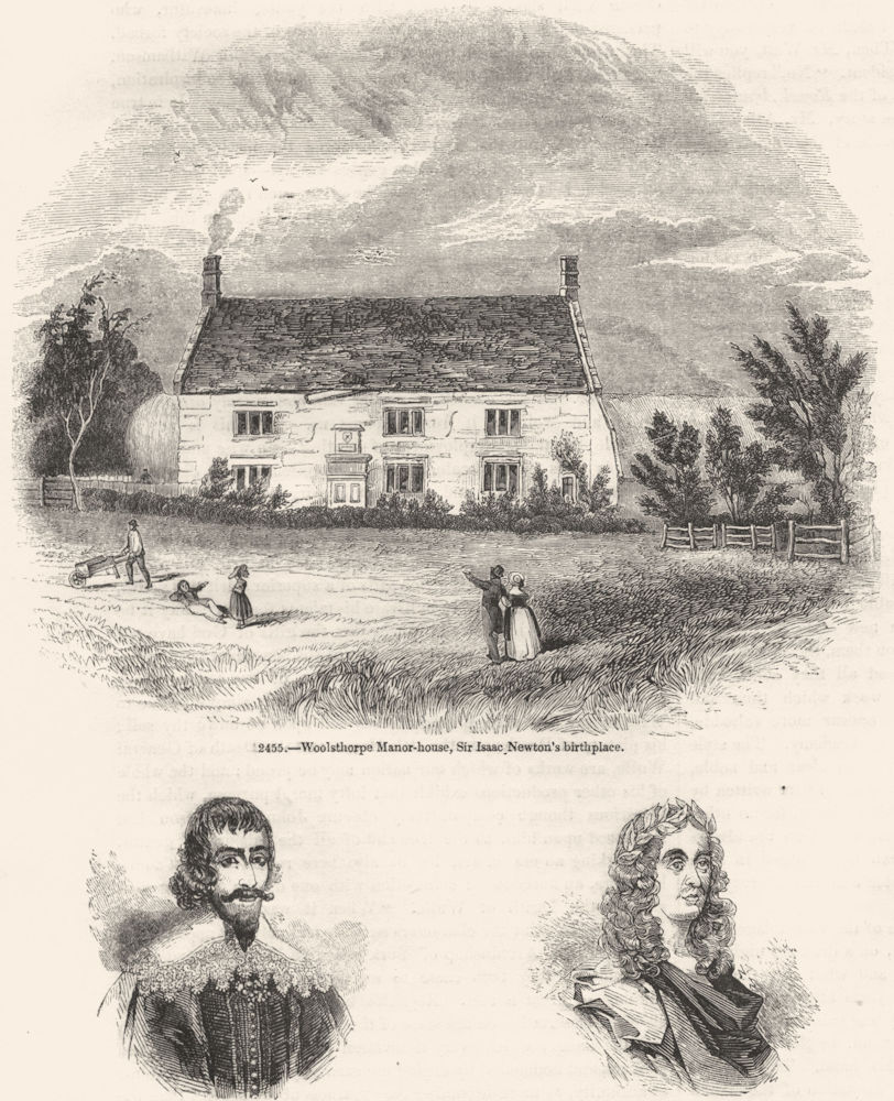 LINCS. Woolsthorpe Manor, Newton; Prynn; Davenant 1845 old antique print