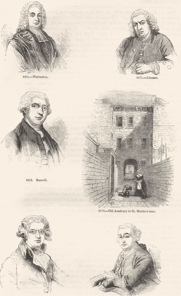 PEOPLE. Warburton; Johnson; Boswell; Reynolds; Garrick 1845 antique print