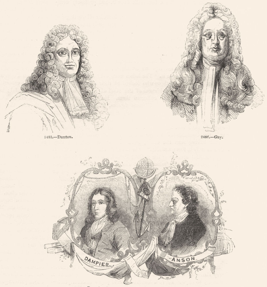 PORTRAITS. Dunton; Guy; Dampier; Anson 1845 old antique vintage print picture