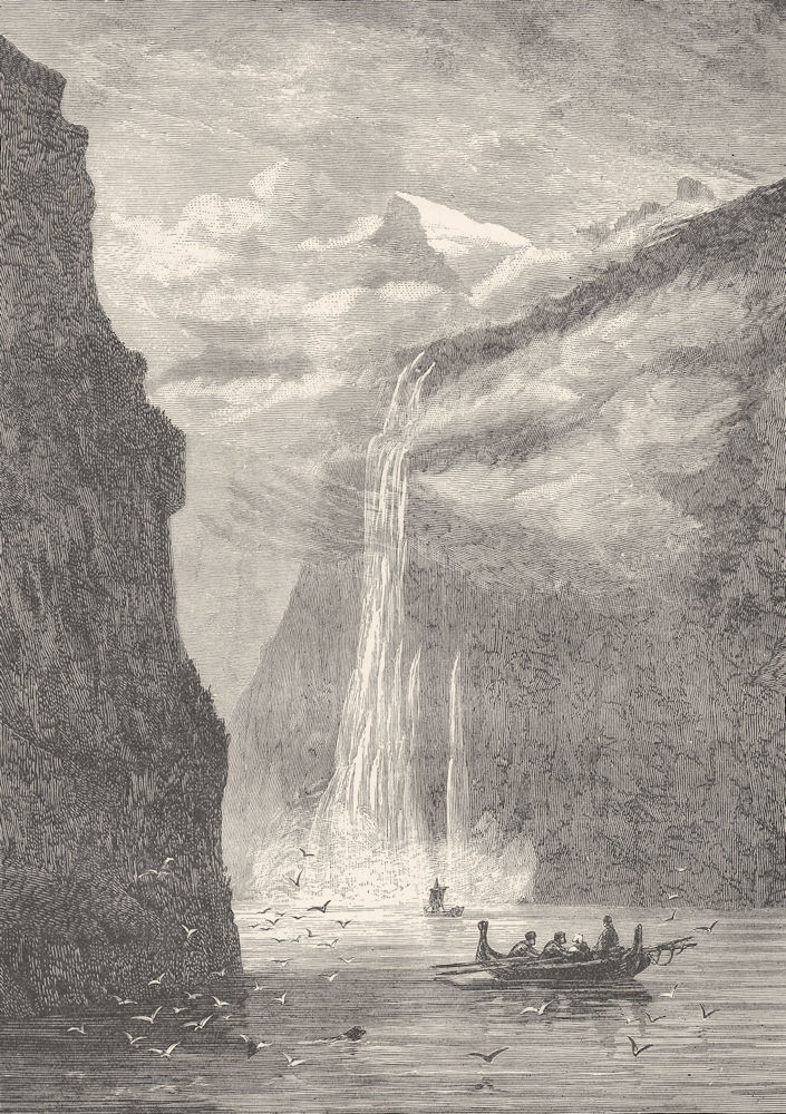 Associate Product NORWAY. Geiranger Fjord, with the Seven Sisters fall 1893 old antique print