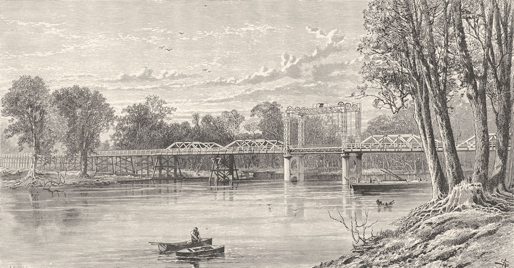 Associate Product AUSTRALIA. Murray River bridge at Yarrawanga, connecting Victoria & NSW 1893