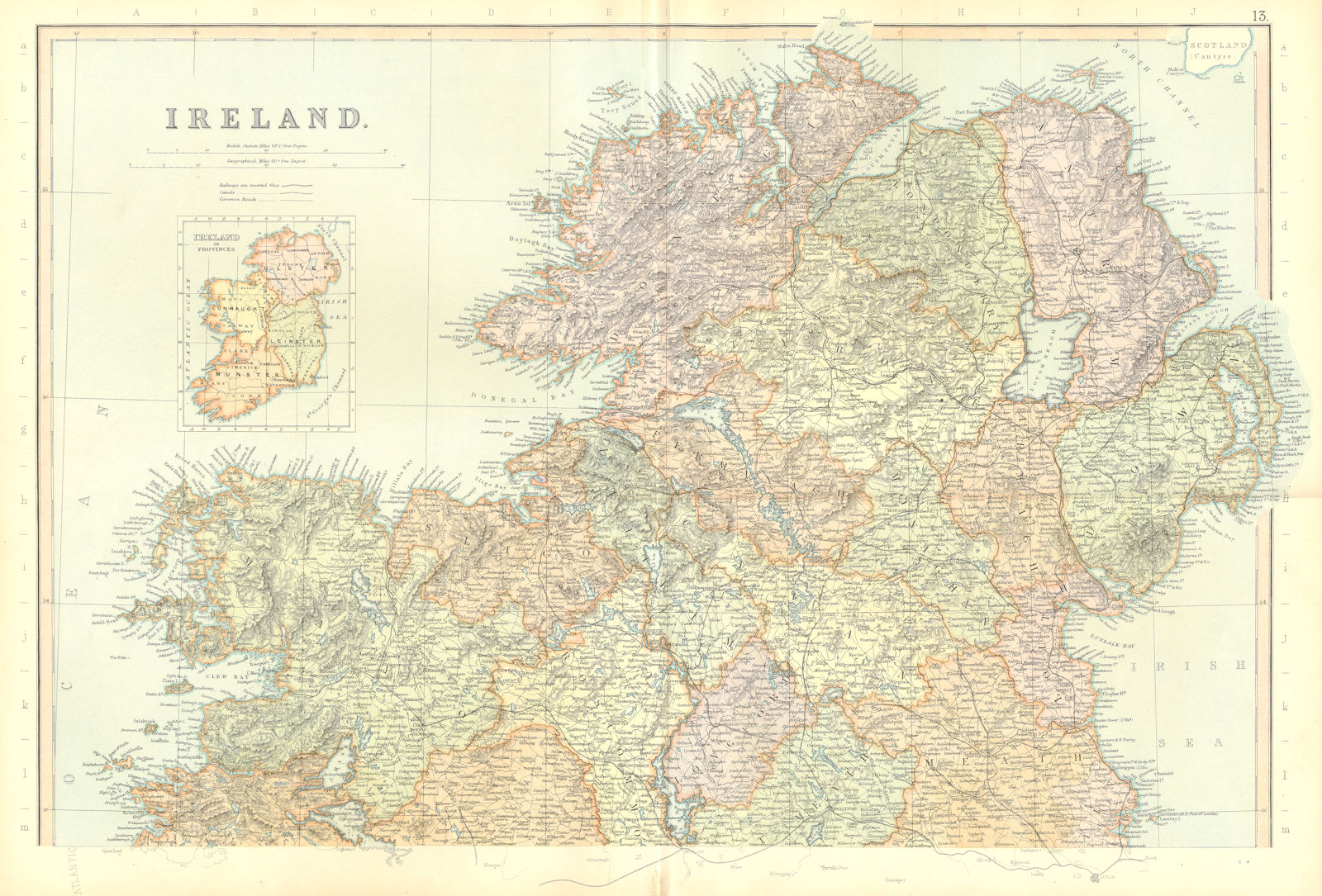 IRELAND NORTH. Inset in Provinces. Ulster. BLACKIE 1893 old antique map chart