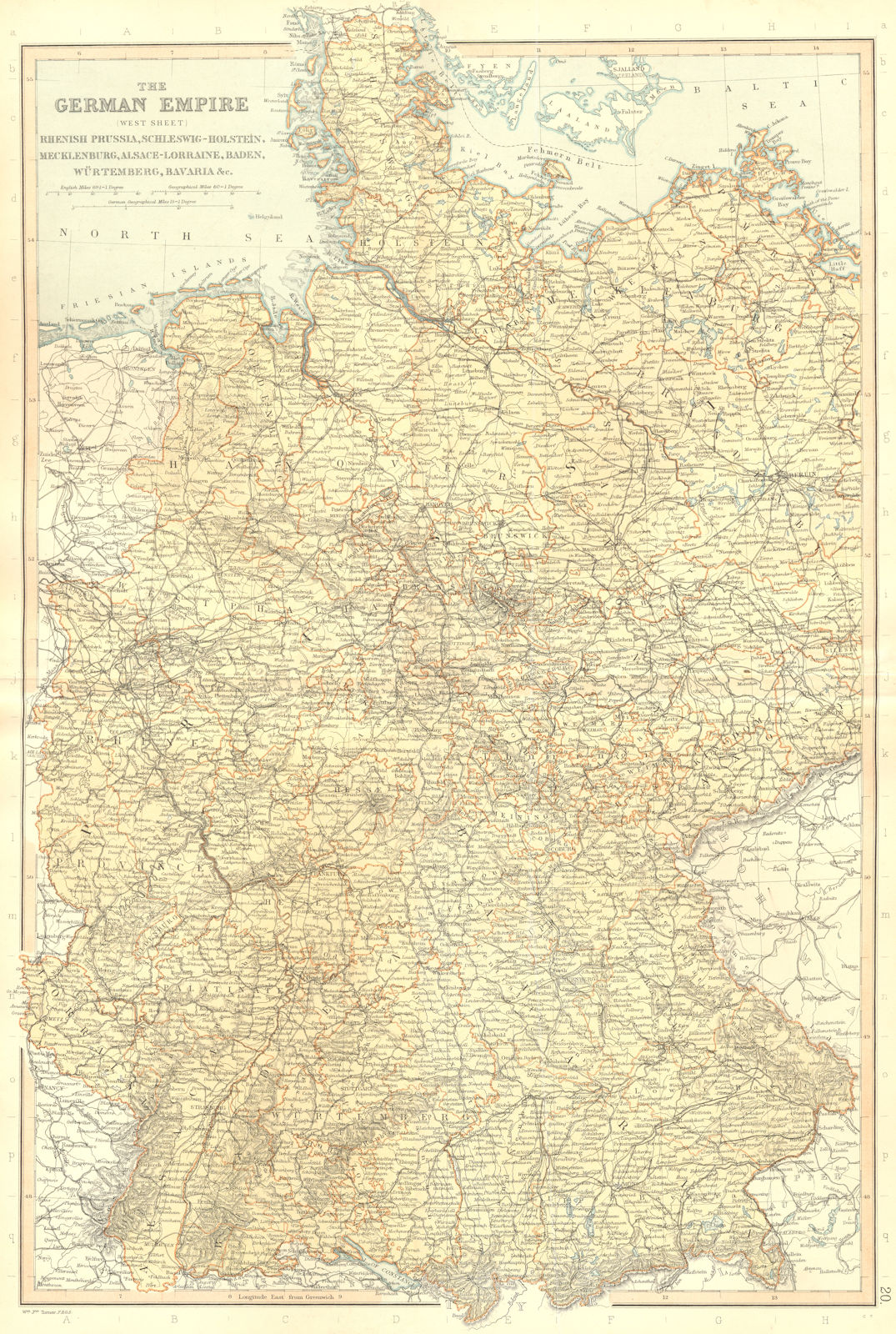 GERMAN EMPIRE WEST. Rhenish Prussia Schleswig Alsace Bavaria. BLACKIE 1893 map