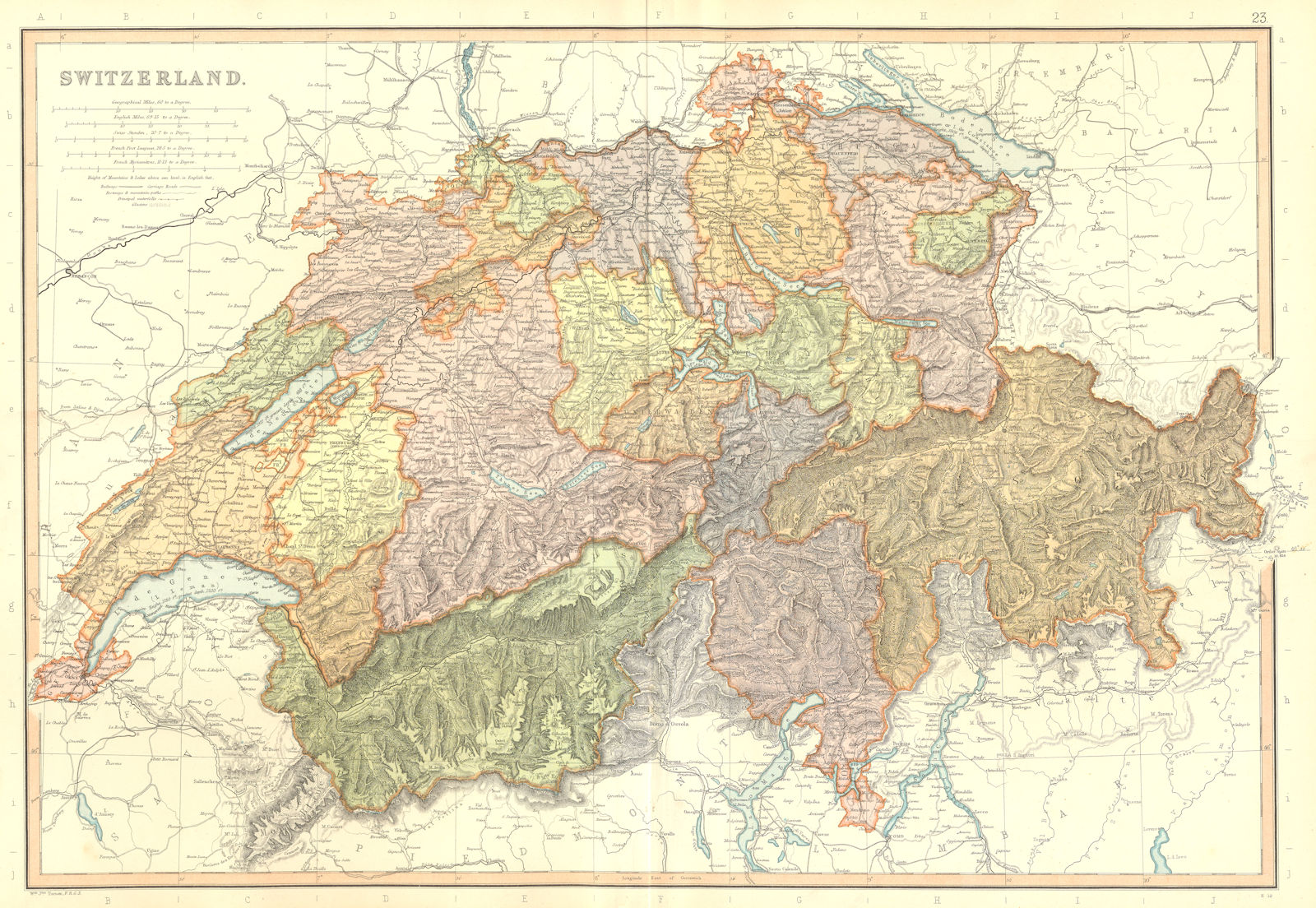 SWITZERLAND. Mountain paths glaciers. Scale in Swiss Stunden. BLACKIE 1893 map