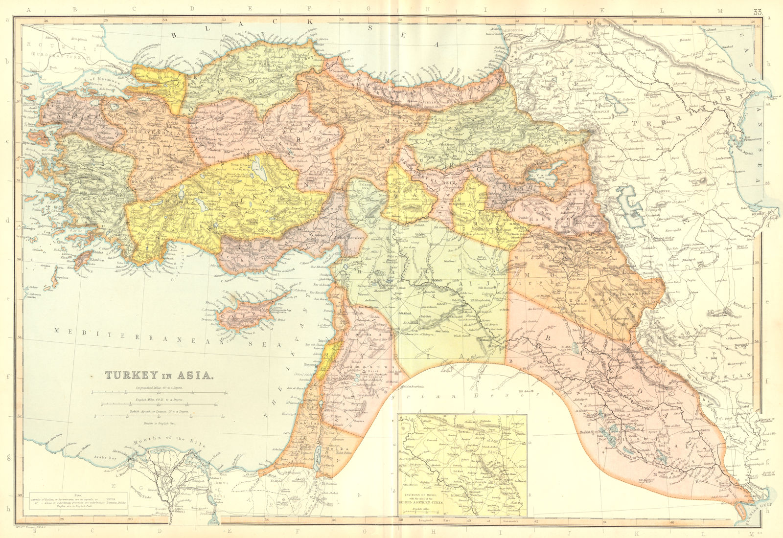 TURKEY IN ASIA. Iraq Syria Palestine.Inset Mosul & Assyrian cities 1893 map