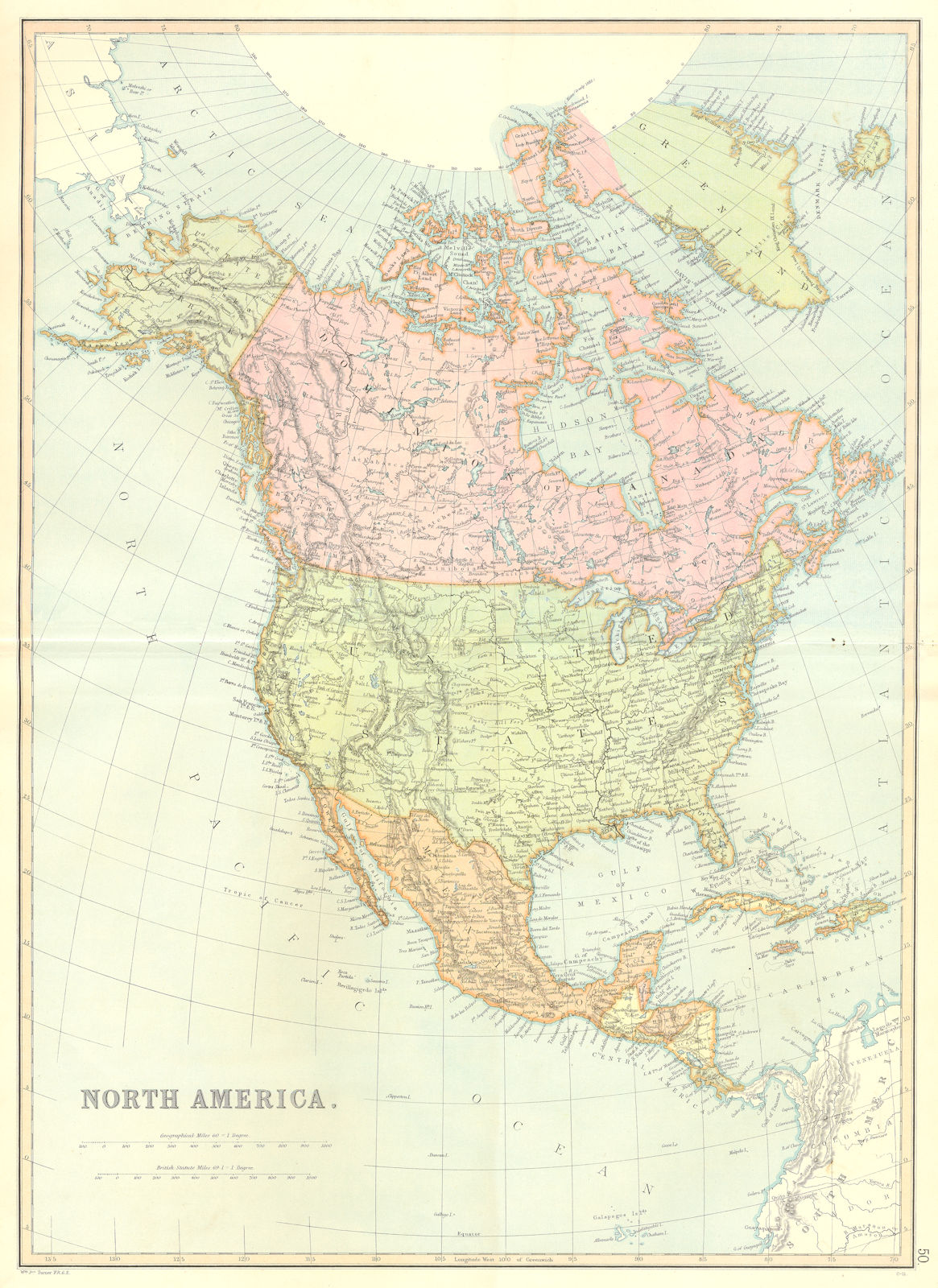 Associate Product NORTH & CENTRAL AMERICA. USA, Canada, Mexico, Caribbean. BLACKIE 1893 old map