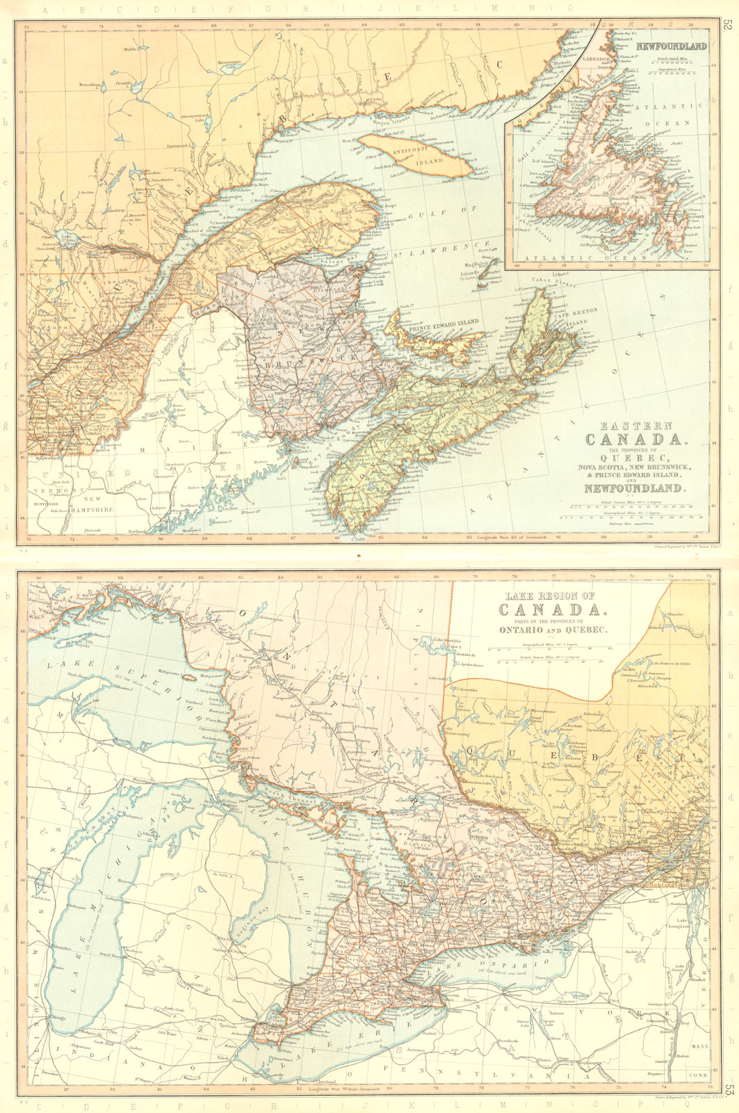 CANADA MARITIMES. Quebec NS New Brunswick Newfoundland. BLACKIE 1893 old map
