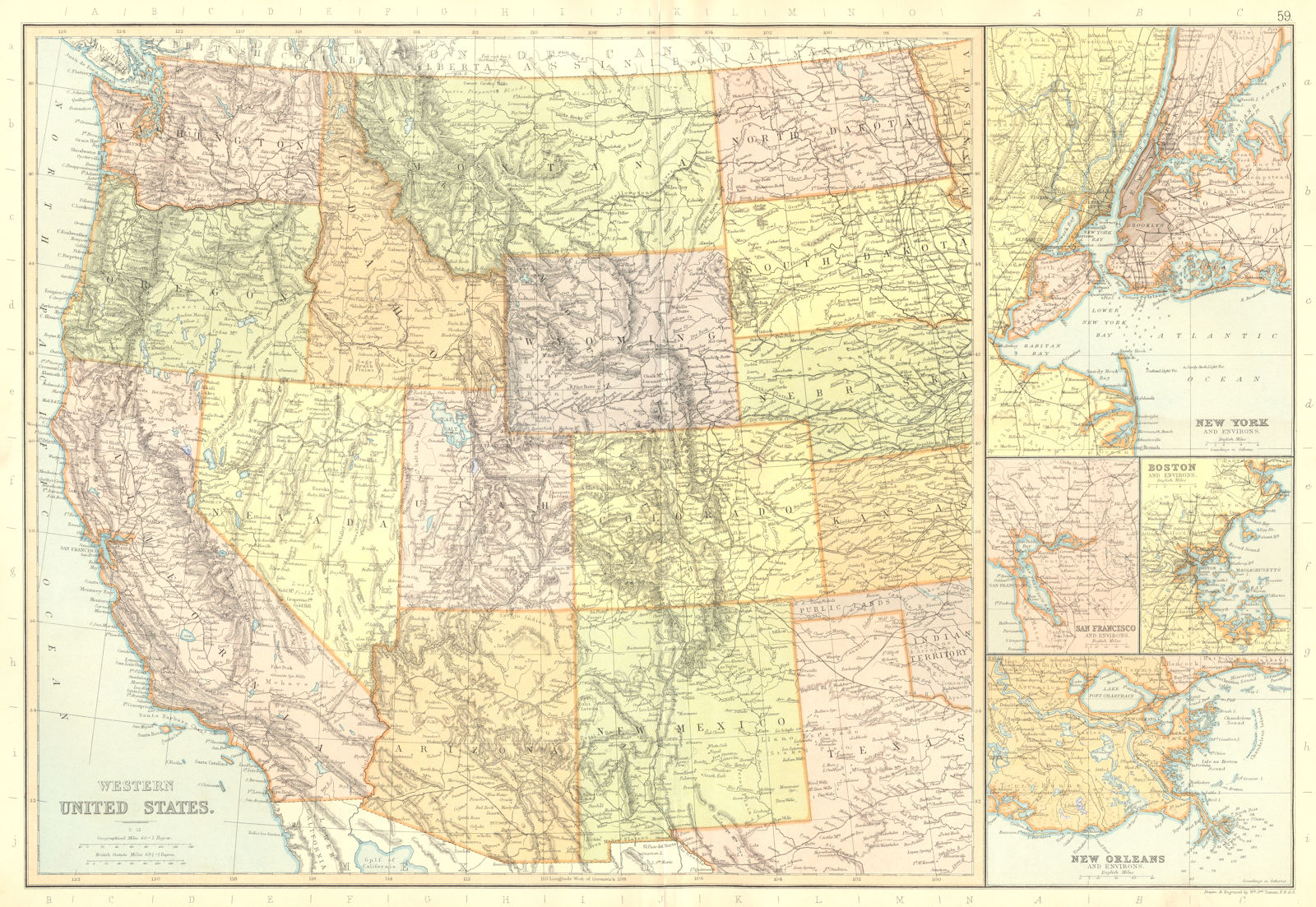 USA WEST & PORTS. New York Boston San Francisco New Orleans. BLACKIE 1893 map